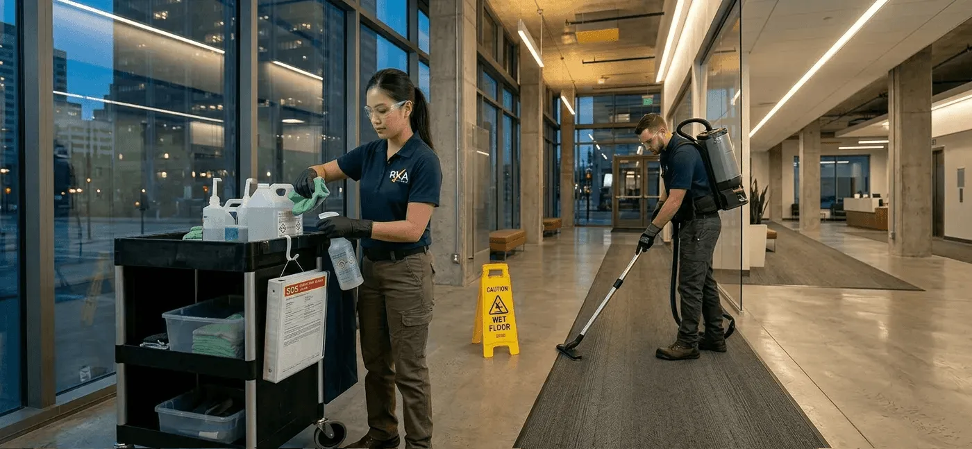 Commercial cleaning crew working in a Portland office
