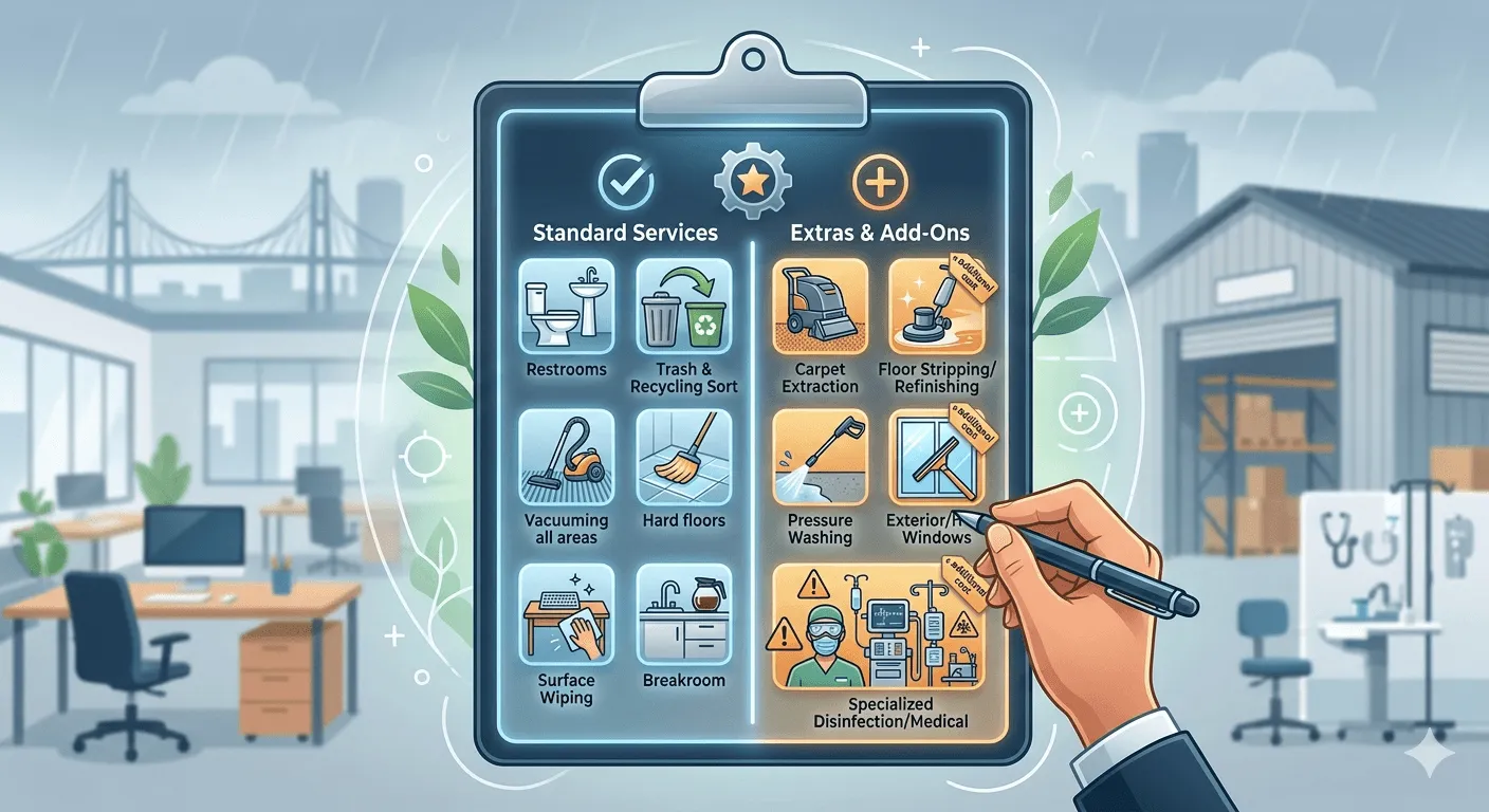 Commercial cleaning team working in a Portland office space